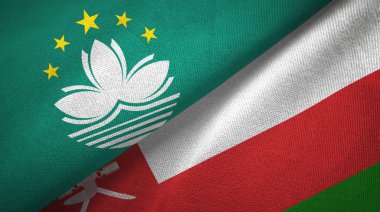 Macau ve Umman iki bayraklı kumaş, kumaş desenli.