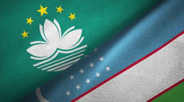 Makao ve Özbekistan iki bayrak tekstil kumaşı, kumaş dokusu