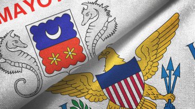 Mayotte ve Virgin Adaları Amerika Birleşik Devletleri iki bayrak tekstil kumaşı, kumaş dokusu