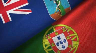 Montserrat ve Portekiz iki bayrak tekstil kumaşı, kumaş dokusu