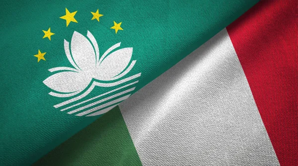 Macau and Italy two flags textile cloth, fabric texture