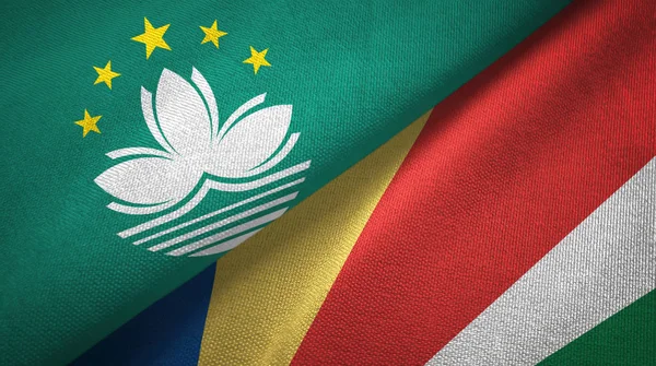 Macau and Seychelles two flags textile cloth, fabric texture