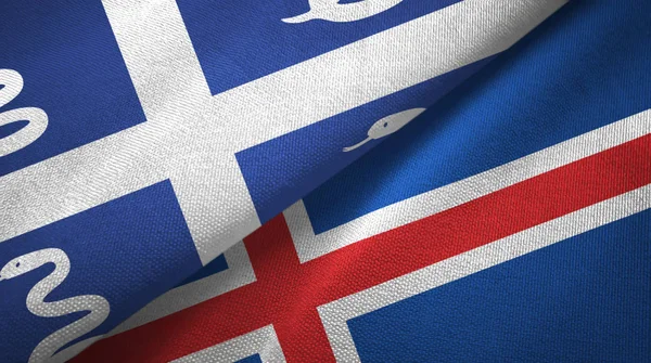 Martinique snake and Iceland two flags textile cloth, fabric texture — Stock Photo, Image