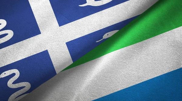 Martinique slang en Sierra Leone twee vlaggen textiel doek, stof textuur — Stockfoto