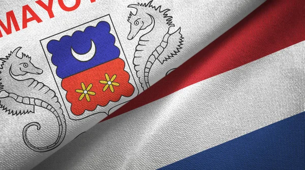 Mayotte and Netherlands two flags textile cloth, fabric texture