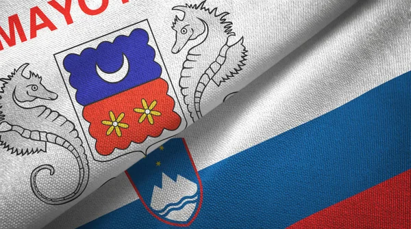 Mayotte and Slovenia two flags textile cloth, fabric texture