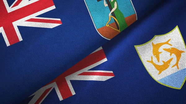 Montserrat és Anguilla két zászlós textilszövet, szövet textúra — Stock Fotó