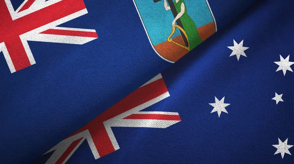 Montserrat y Australia dos banderas tela textil, textura de la tela — Foto de Stock