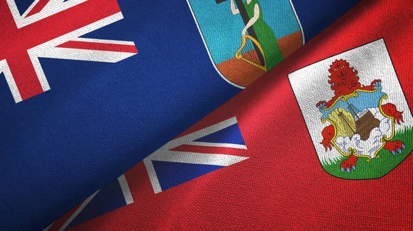 Montserrat e Bermuda duas bandeiras de pano têxtil, textura de tecido — Fotografia de Stock
