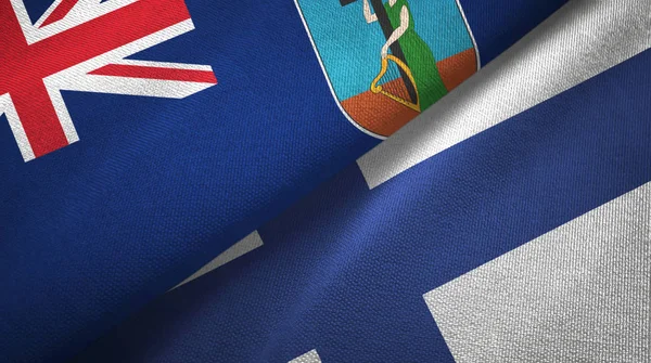 Montserrat en Finland twee vlaggen textiel doek, stof textuur — Stockfoto