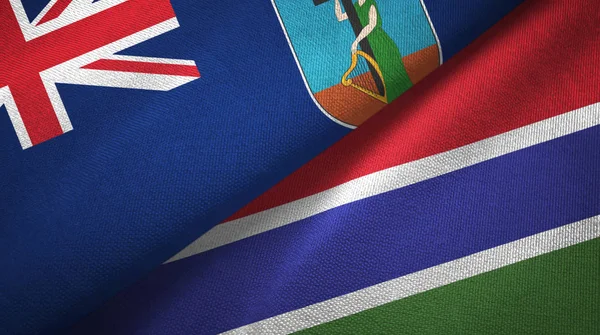 蒙特塞拉特和冈比亚两国国旗纺织品，面料质地 — 图库照片