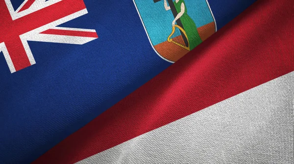 Montserrat och Indonesien två flaggor textil duk, textur — Stockfoto
