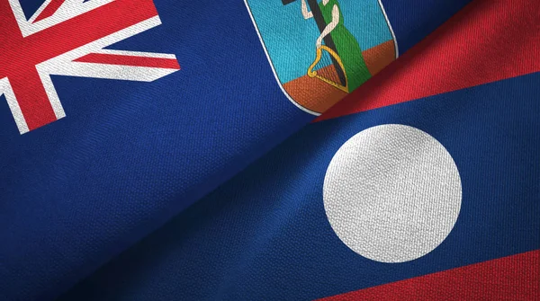 Montserrat och Laos två flaggor textilduk. — Stockfoto