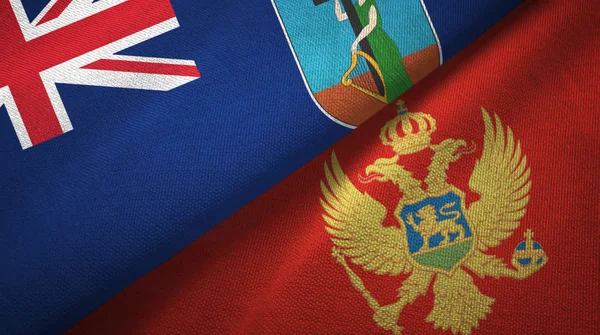 Montserrat och Montenegro två flaggor textil duk, textur — Stockfoto