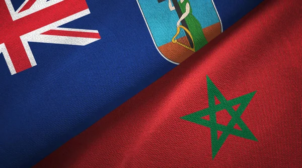 Montserrat en Marokko twee vlaggen textiel doek, stof textuur — Stockfoto