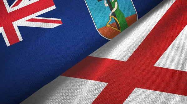 Montserrat en Noord-Ierland twee vlaggen textiel doek, stof textuur — Stockfoto