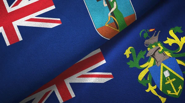 Montserrat e Islas Pitcairn dos banderas tela textil, textura de la tela — Foto de Stock