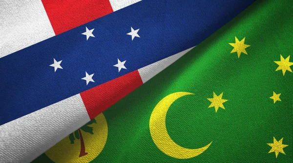Nederlandse Antillen en Cocos Keeling Eilanden twee vlaggen textieldoek — Stockfoto