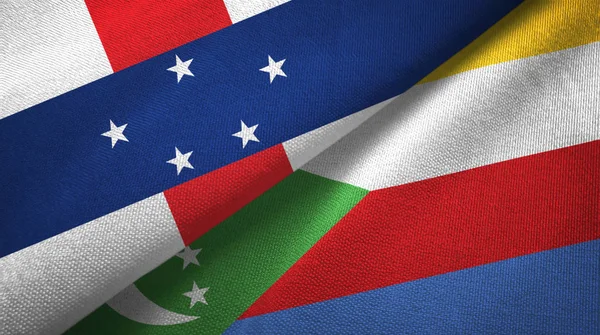 Hollanda Antilleri ve Komoroları iki bayrak tekstil kumaşı, kumaş dokusu