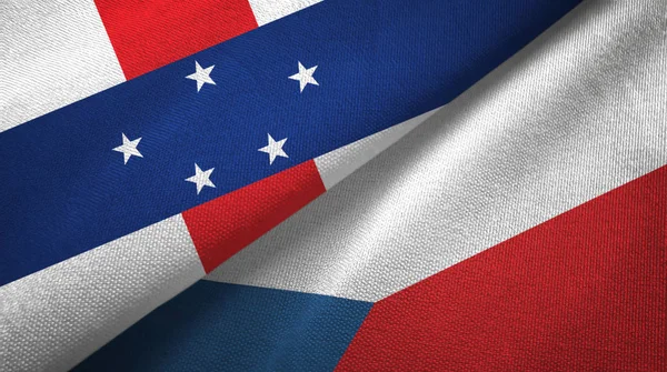 Países Bajos Antillas y República Checa dos banderas tela textil, textura de la tela — Foto de Stock