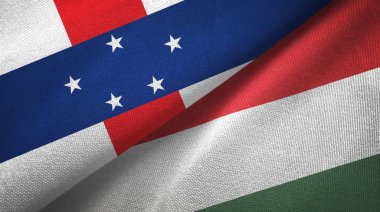 Hollanda Antilleri ve Macaristan iki bayrak tekstil kumaşı, kumaş dokusu