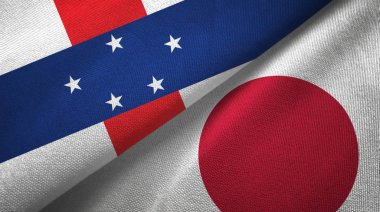 Hollanda Antilleri ve Japonya iki bayrak tekstil kumaşı, kumaş dokusu