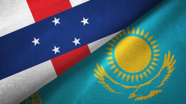 Hollanda Antilleri ve Kazakistan iki bayrak tekstil kumaşı, kumaş dokusu