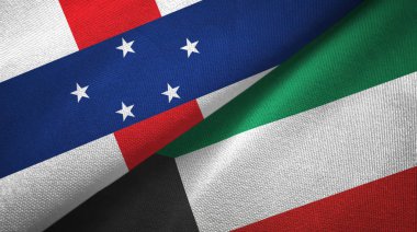 Hollanda Antilleri ve Kuveyt iki bayrak tekstil kumaşı, kumaş dokusu
