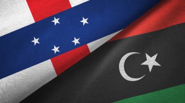 Hollanda Antilleri ve Libya iki bayrak tekstil kumaşı, kumaş dokusu