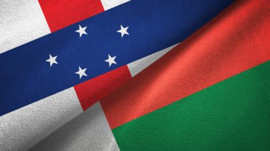 Hollanda Antilleri ve Madagaskar iki bayrak tekstil kumaşı, kumaş dokusu