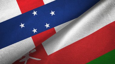 Hollanda Antilleri ve Umman iki bayrak tekstil kumaşı, kumaş dokusu