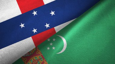 Hollanda Antilleri ve Türkmenistan iki bayrak tekstil kumaşı, kumaş dokusu