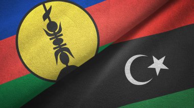 Yeni Kaledonya ve Libya 'da iki bayrak, tekstil kumaşı, kumaş dokusu