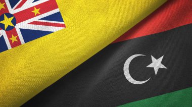 Niue ve Libya iki bayrak tekstil kumaşı, kumaş dokusu