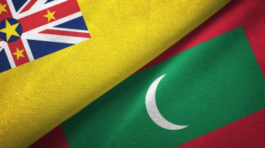 Niue ve Maldivler iki bayrak tekstil kumaşı, kumaş dokusu