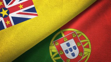 Niue ve Portekiz iki bayrak tekstil kumaşı, kumaş dokusu