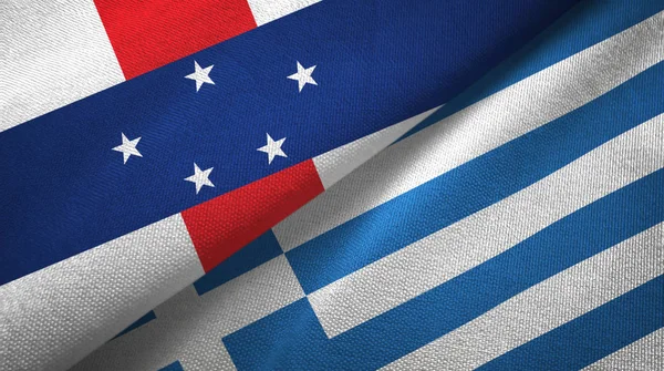 네덜란드 령 안 틸 레스 와 그리스는 두 개의 깃발, 직물 직물, 직물 질감 — 스톡 사진