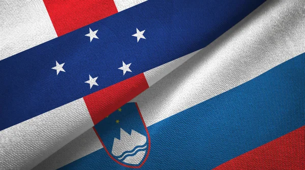 네덜란드 령 안 틸 레스와 슬로베니아는 두 개의 깃발, 직물 직물, 직물 질감 — 스톡 사진