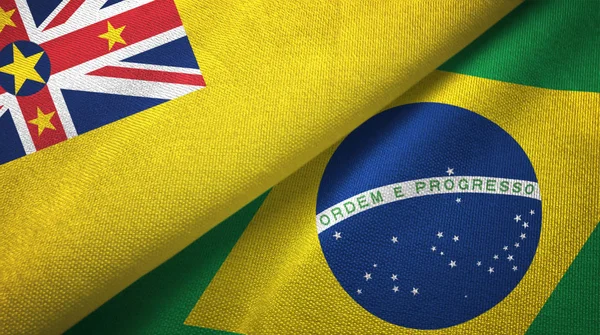 Niue and Brazil two flags textile cloth, fabric texture