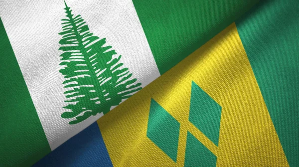 Norfolk Island and Saint Vincent and the Grenadines two flags textile cloth — Stock Photo, Image