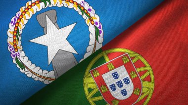 Kuzey Mariana Adaları ve Portekiz iki bayrak tekstil kumaşı, kumaş dokusu