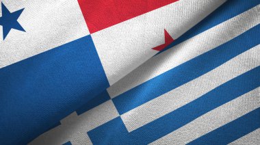 Panama ve Yunanistan iki bayrak tekstil kumaşı, kumaş dokusu