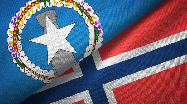 Nordmarianerna och Norge två flaggor textilduk, textur — Stockfoto