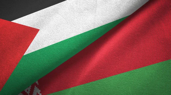 Palestine and Belarus two flags textile cloth, fabric texture — Stock Photo, Image