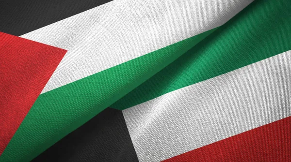 Palestine and Kuwait two flags textile cloth, fabric texture — Stock Photo, Image