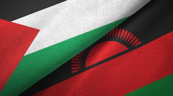 Palestina und Malawi zwei Flaggen Textiltuch, Textur — Stockfoto