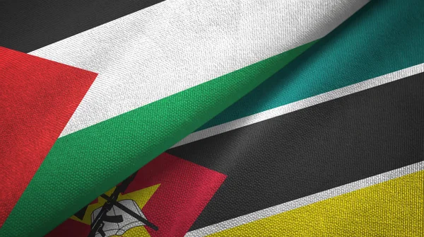 Palestine and Mozambique two flags textile cloth, fabric texture — Stock Photo, Image