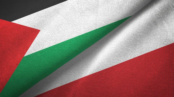 Palestine and Poland two flags textile cloth, fabric texture — Stock Photo, Image