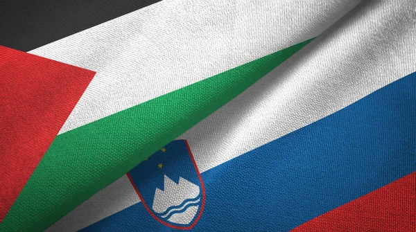 Palestine and Slovenia two flags textile cloth, fabric texture