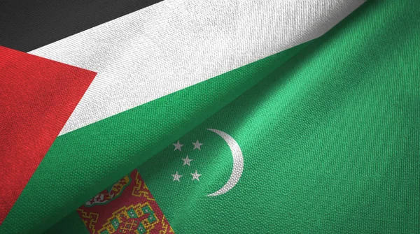 Palestine and Turkmenistan two flags textile cloth, fabric texture — Stock Photo, Image